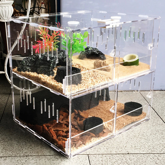 4 Grids Acrylic Pet Reptile Cage Breeding Box Terrarium