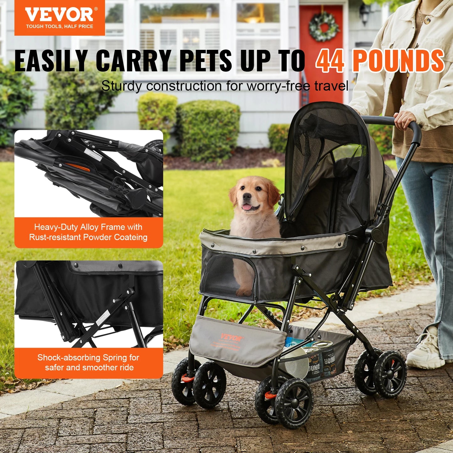 VEVOR 44lbs Pet Dog Stroller Storage Basket for Dogs Cats