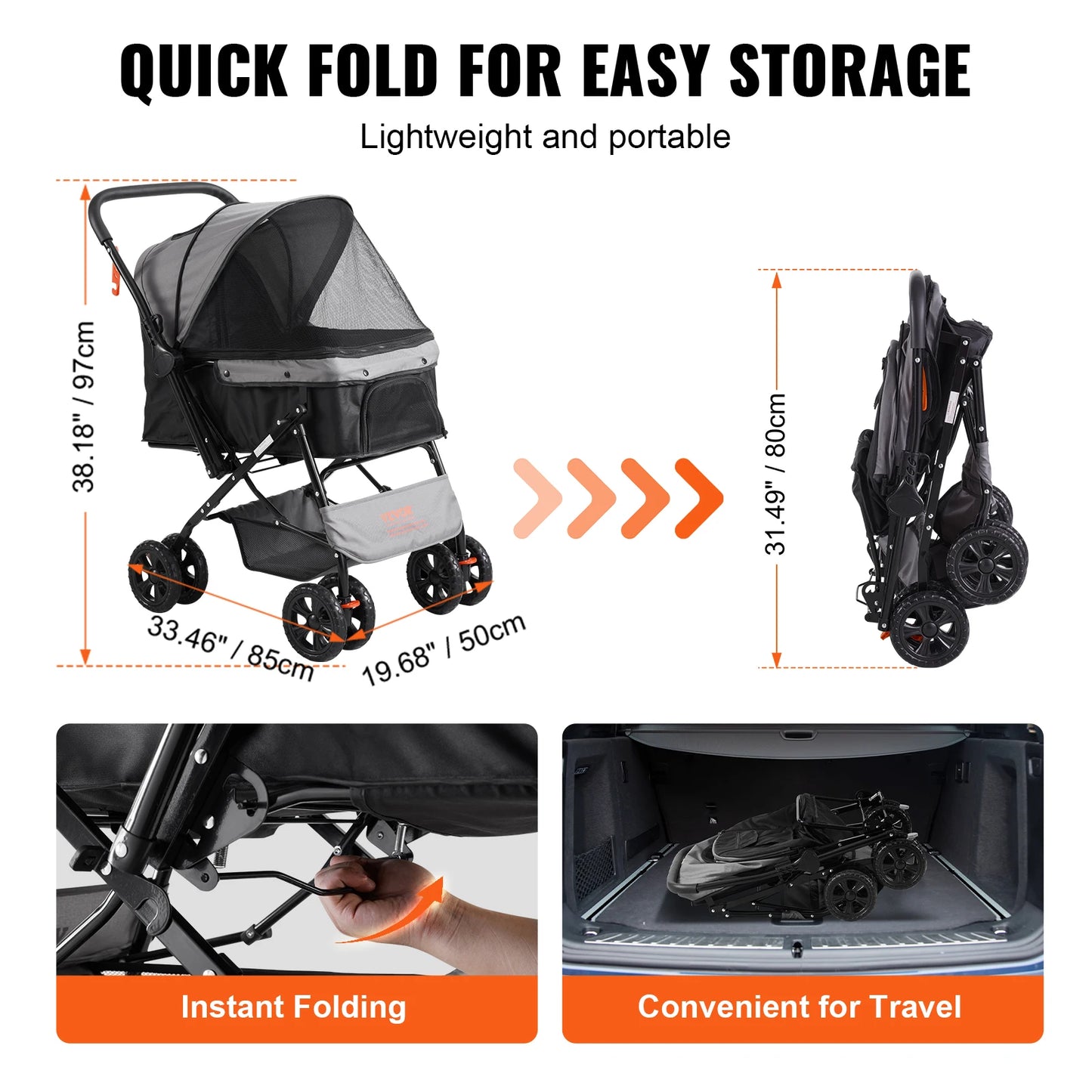 VEVOR 44lbs Pet Dog Stroller Storage Basket for Dogs Cats
