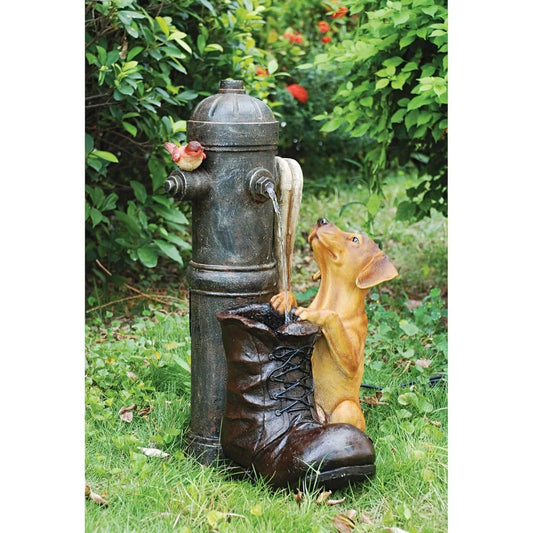 Fire Hydrant Pooch Sculptural Fountain gardening