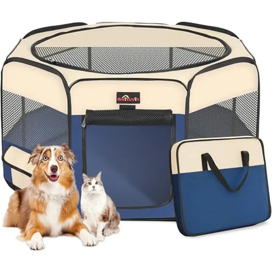 Pet Playpen Portable Foldable with Mesh Window