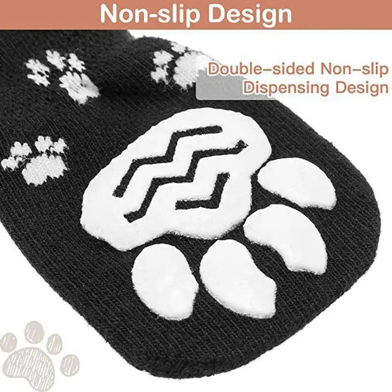 4PCS Double Side Anti-Slip Dog Socks with Adjustable Straps for Pet Paw
