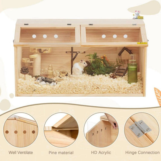 Wooden small pets Cage Habitat with Visible Acrylic Boards