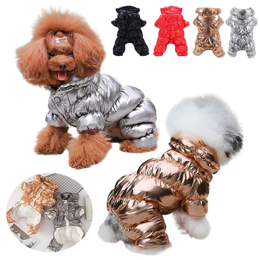 Dog or Cat Winter Faux Leather Waterproof Jumpsuit Hoodie