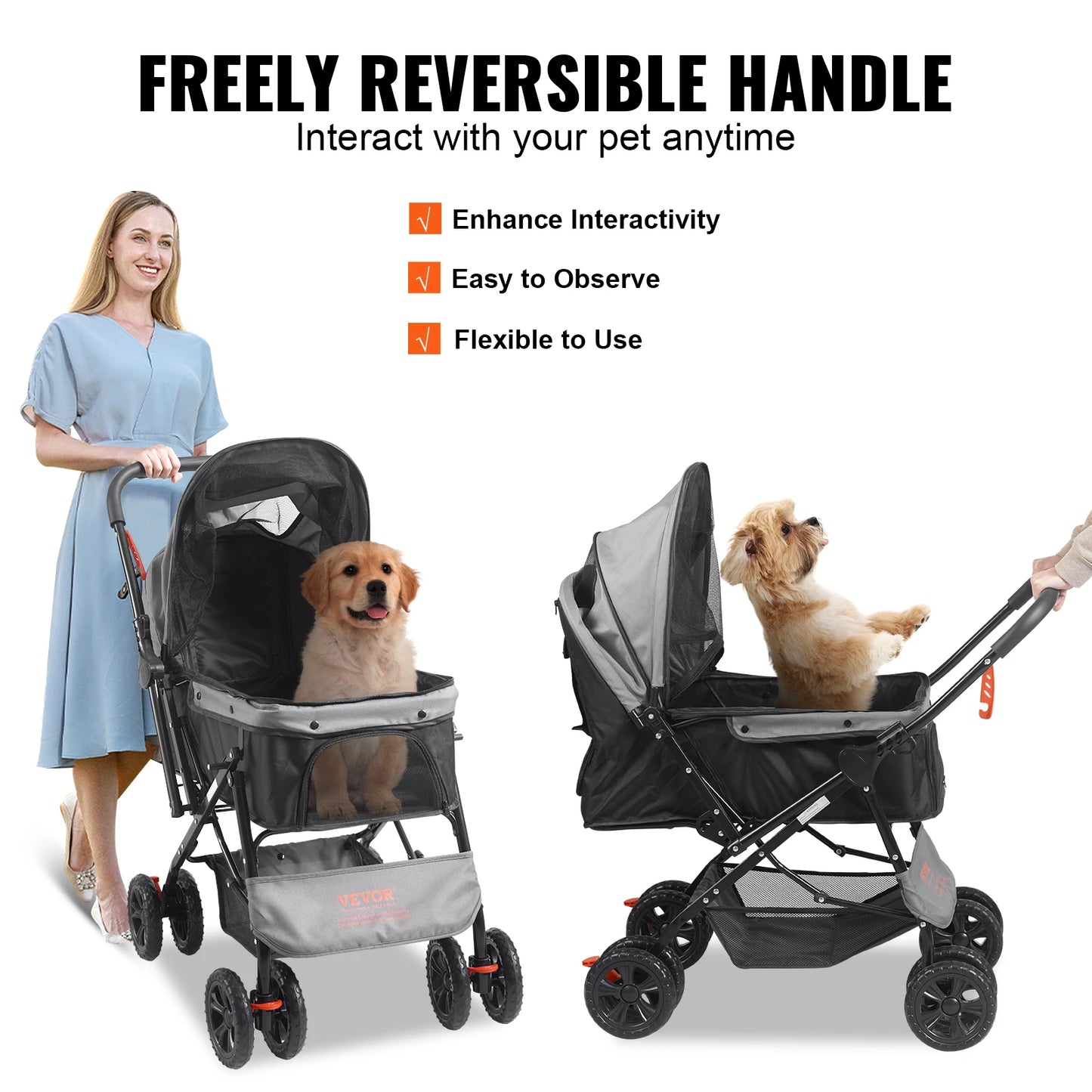 VEVOR 44lbs Pet Dog Stroller Storage Basket for Dogs Cats