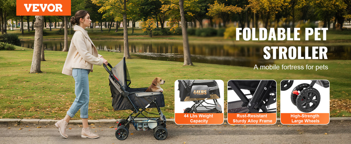 VEVOR 44lbs Pet Dog Stroller Storage Basket for Dogs Cats