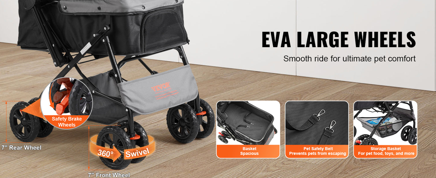 VEVOR 44lbs Pet Dog Stroller Storage Basket for Dogs Cats