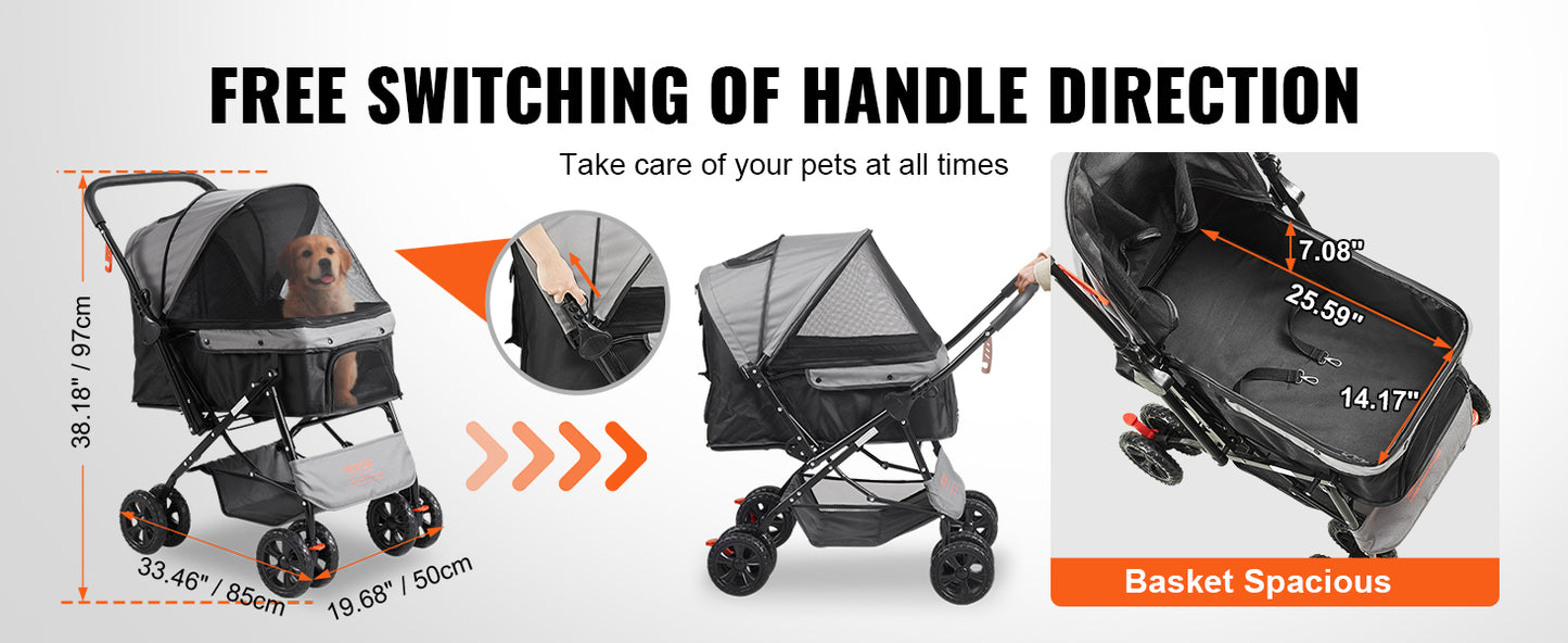 VEVOR 44lbs Pet Dog Stroller Storage Basket for Dogs Cats