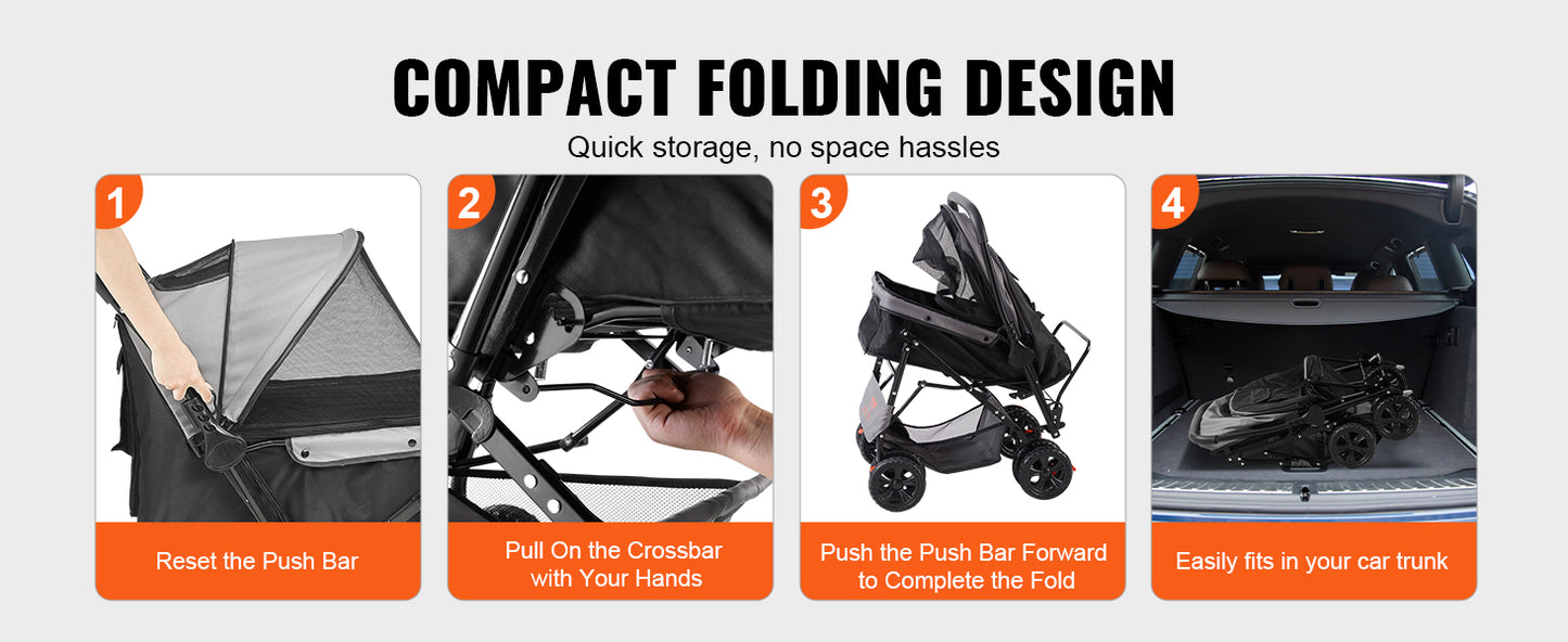 VEVOR 44lbs Pet Dog Stroller Storage Basket for Dogs Cats